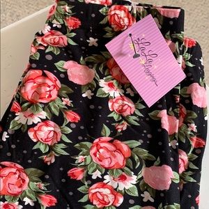 Leggings - black pink floral